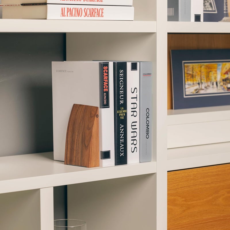 TILISMA Bookends for Heavy Books – Handmade, Walnut Wood with Metal Base - Decorative Book Ends for Shelves – Heavy Duty Bookends for Desk and Bookshelf Organization – Slick Design Blends in Decor - Image 5